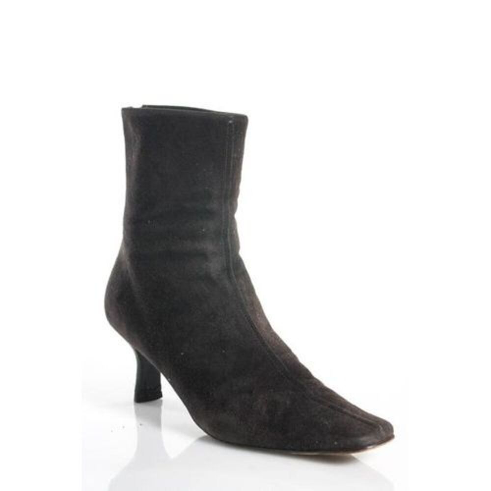 PRADA Dark Brown Suede Square Toe Ankle Boots Sz 38.5 8.5